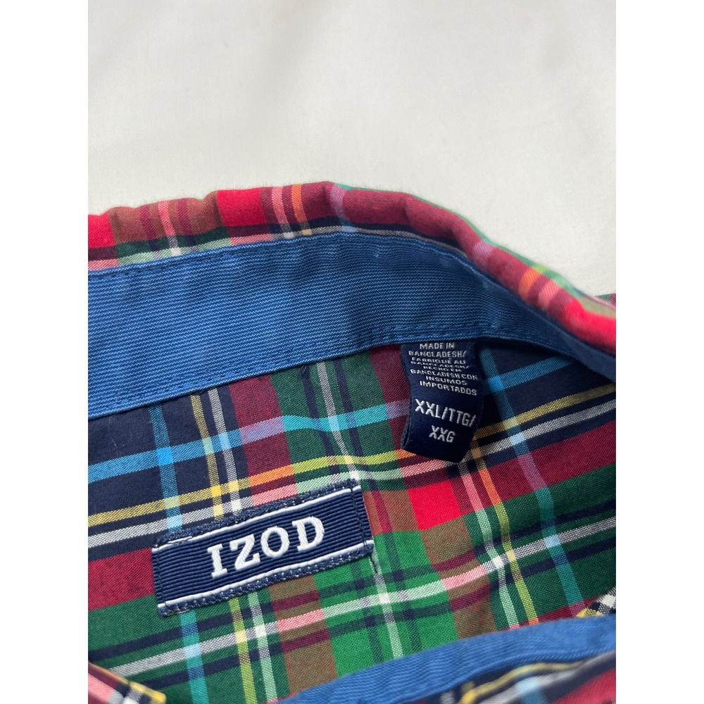 IZOD Mens XXL Tartan Plaid Button Down Shirt Multi Color Cotton Blend Long Sleev - Picture 3 of 7